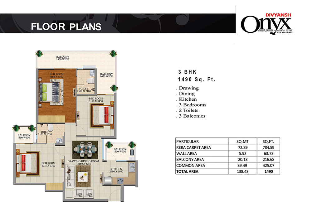 Divyansh Onyx Apartments flats floor plan